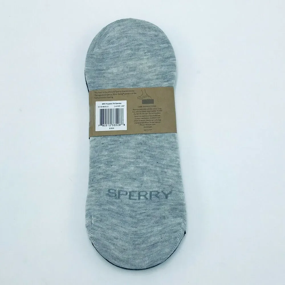 Sperry Men's 6-12 Mid Vamp Liner Socks Black Gray 3 Pairs New
